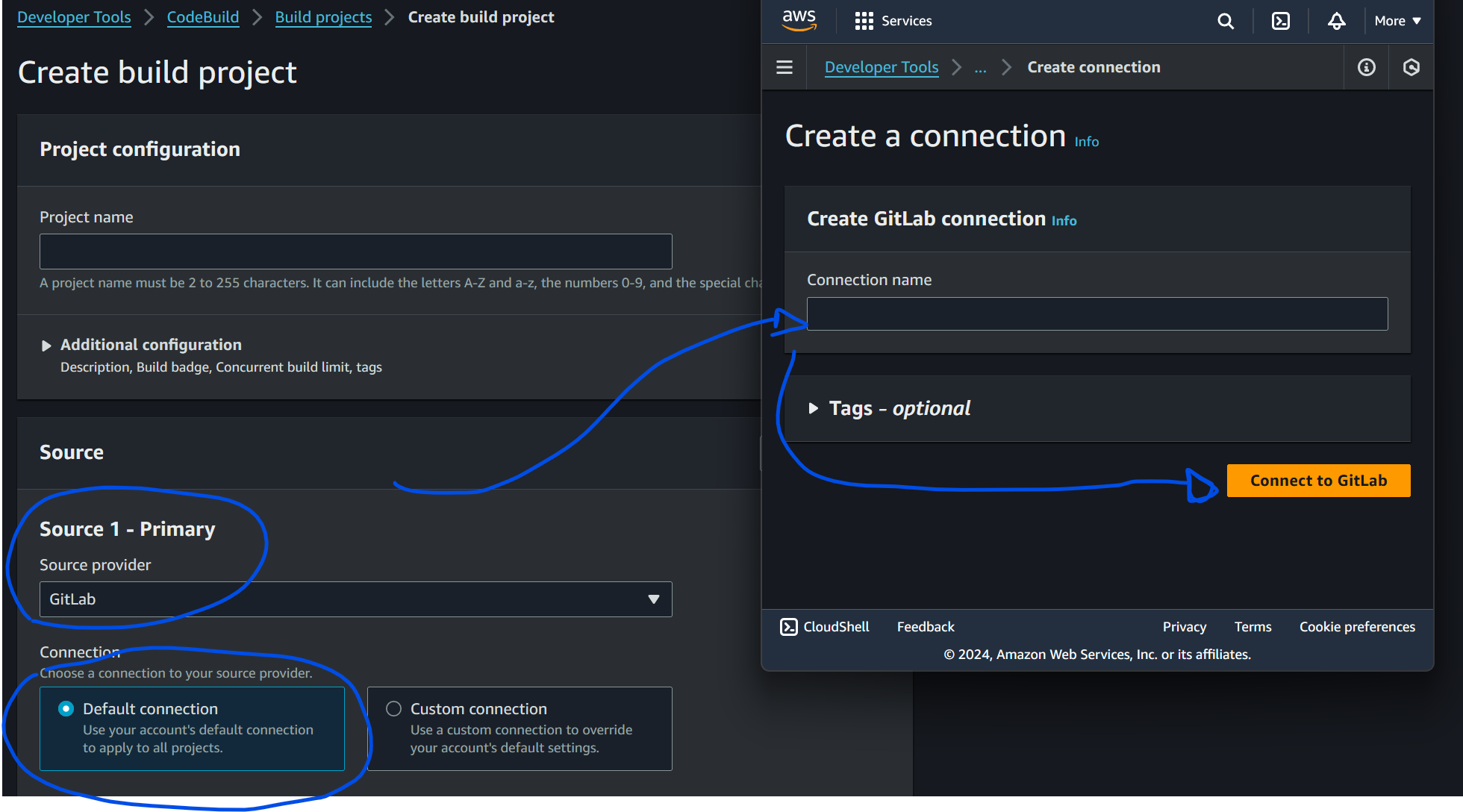 Catesta AWS CodeBuild CODECONNECTION Link Create