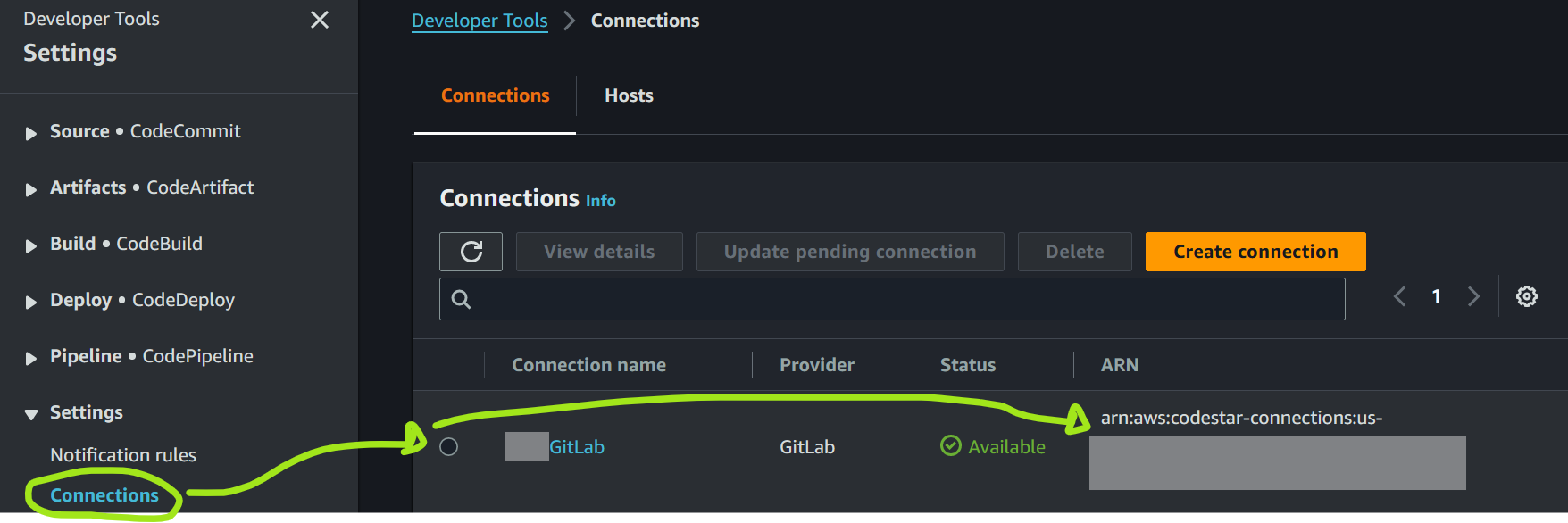 Catesta AWS CodeBuild CODECONNECTION Link Create