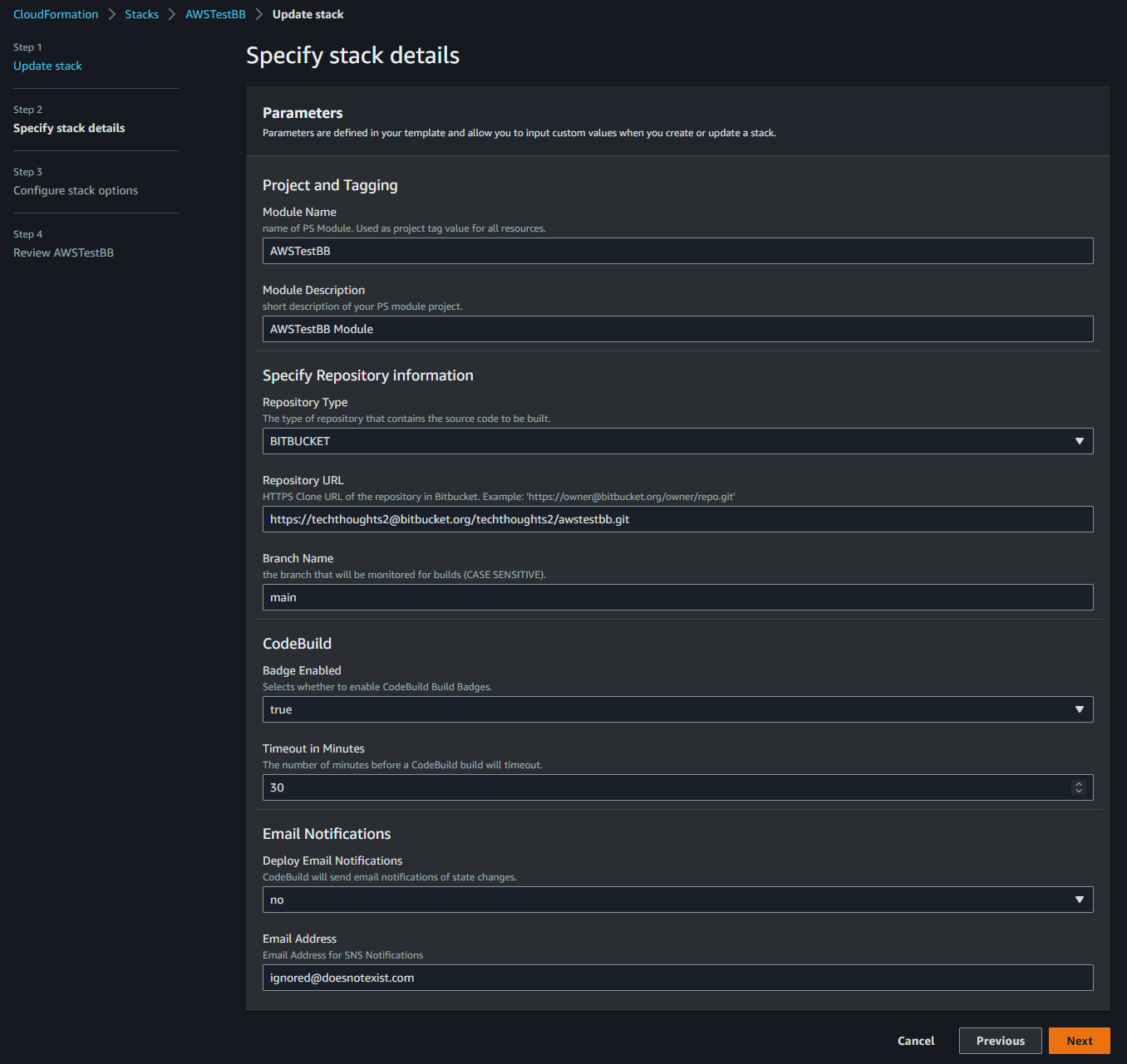 Catesta PowerShell AWS CodeBuild CFN Example