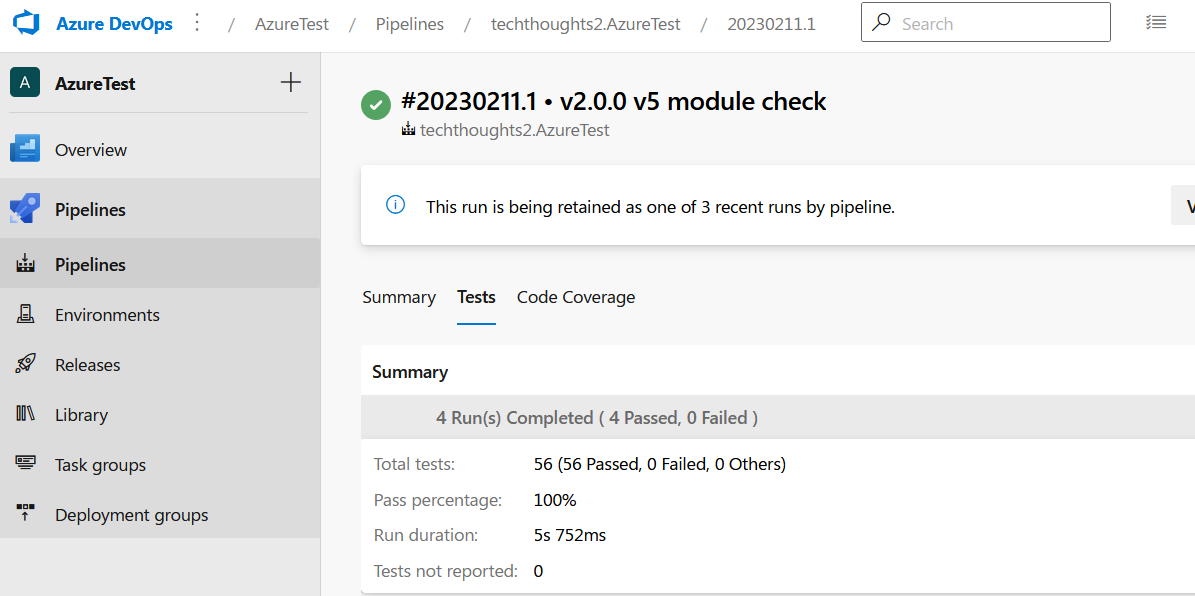 Azure Pipelines PowerShell project Test results