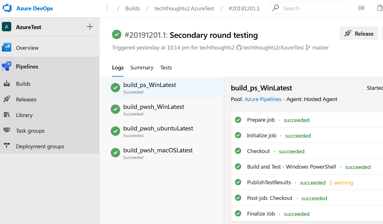 Azure Pipelines PowerShell project created by Catesta