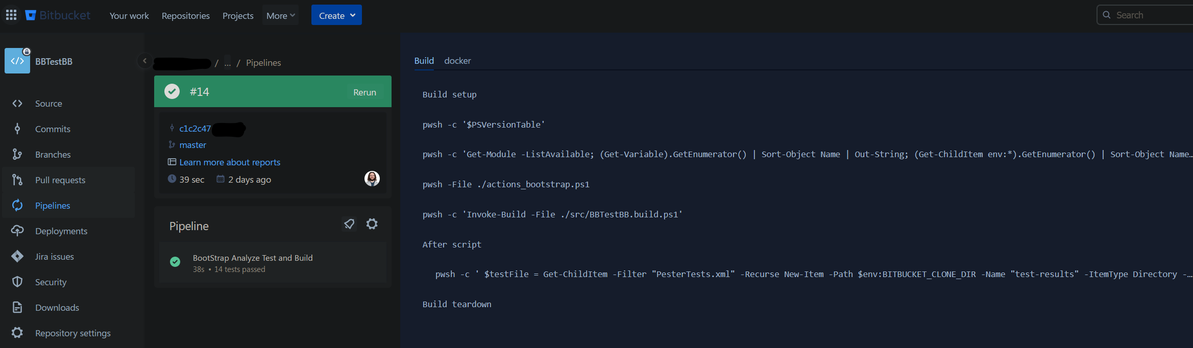 Bitbucket Pipelines PowerShell project created by Catesta